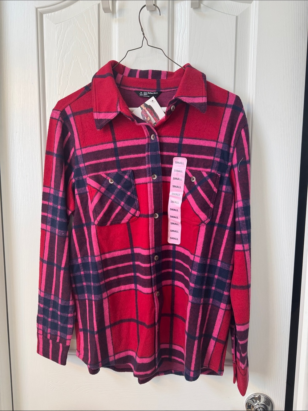 Women’s flannel Pink & Navy Plaid Button-Up Shirt